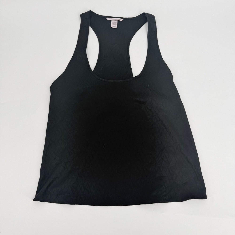 Victoria's Secret Tank Top Racerback Logo Monogram Modern Womens Large Black